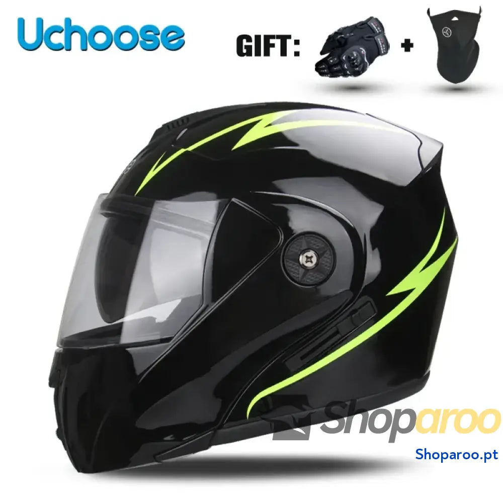 Capacete unissexo DOT modular flip-up com viseira dupla Uchoose