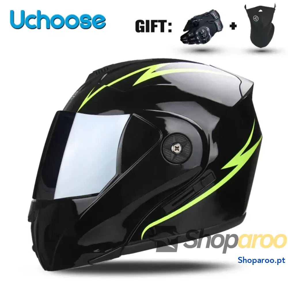 Capacete unissexo DOT modular flip-up com viseira dupla Uchoose