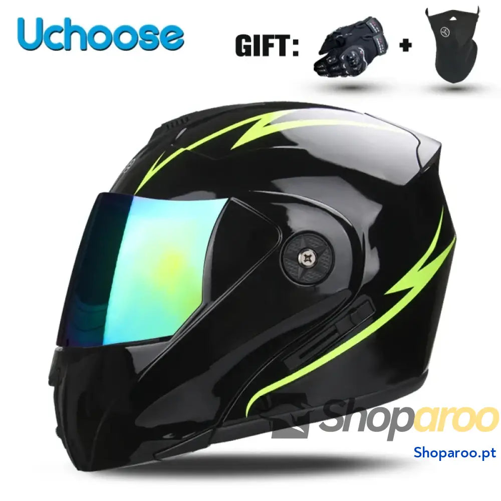Capacete unissexo DOT modular flip-up com viseira dupla Uchoose
