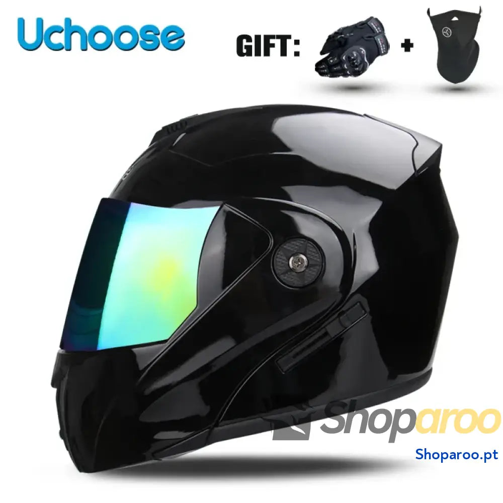 Capacete unissexo DOT modular flip-up com viseira dupla Uchoose