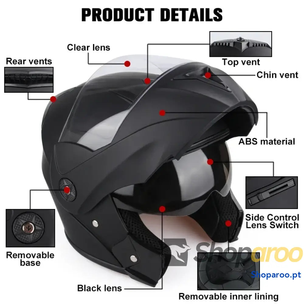 Capacete unissexo DOT modular flip-up com viseira dupla Uchoose