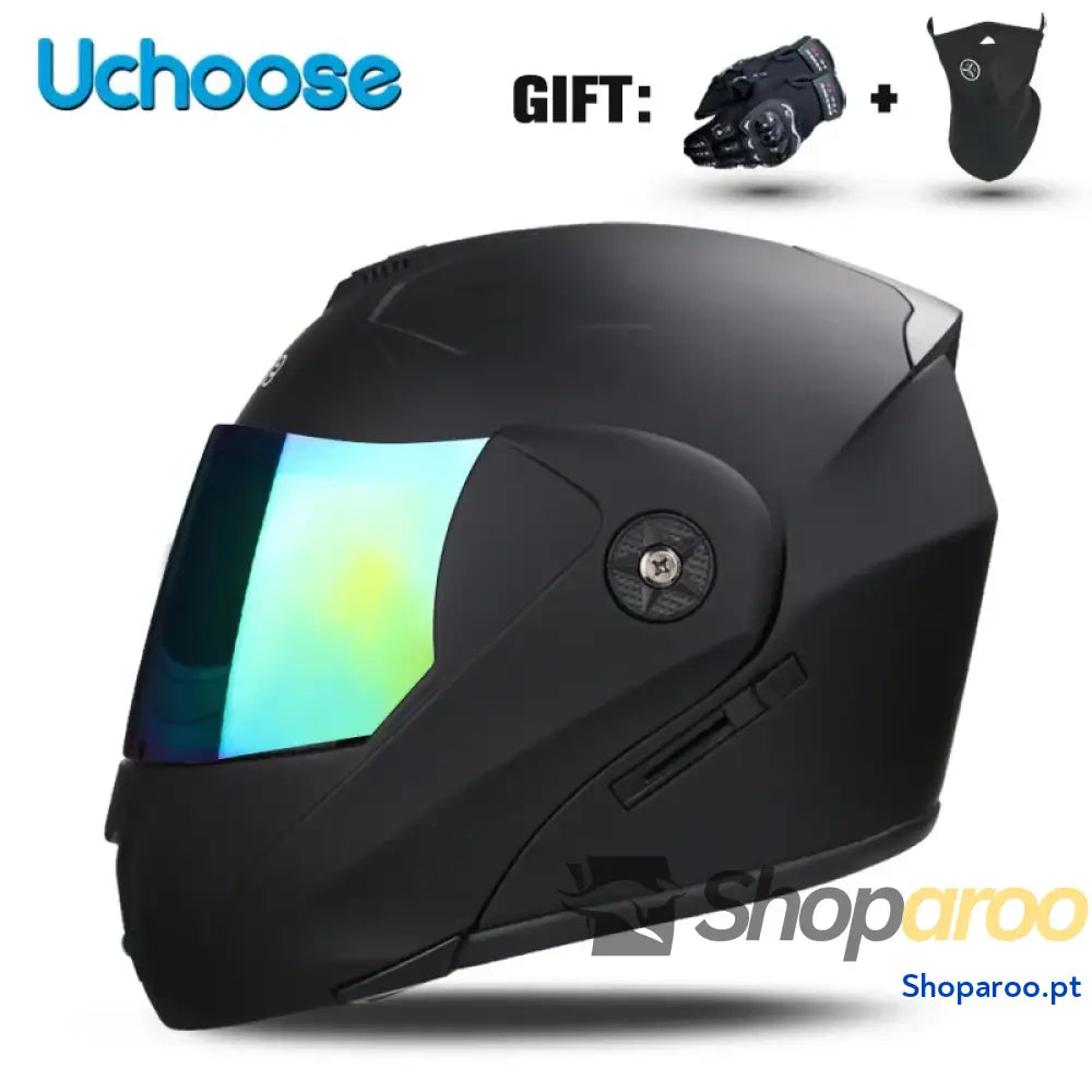 Capacete unissexo DOT modular flip-up com viseira dupla Uchoose