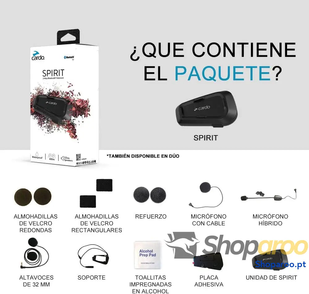 Cardo Spirit Motocicleta de 2 vias Bluetooth sistema intercomunicação preto individual