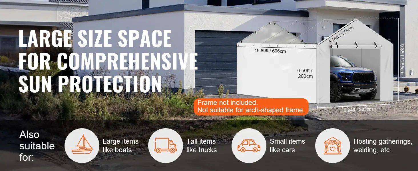 SucceBuy Carport Substituição Garagem Tenda Abrigo Lona Resistente À Prova D'água e Proteção UV.