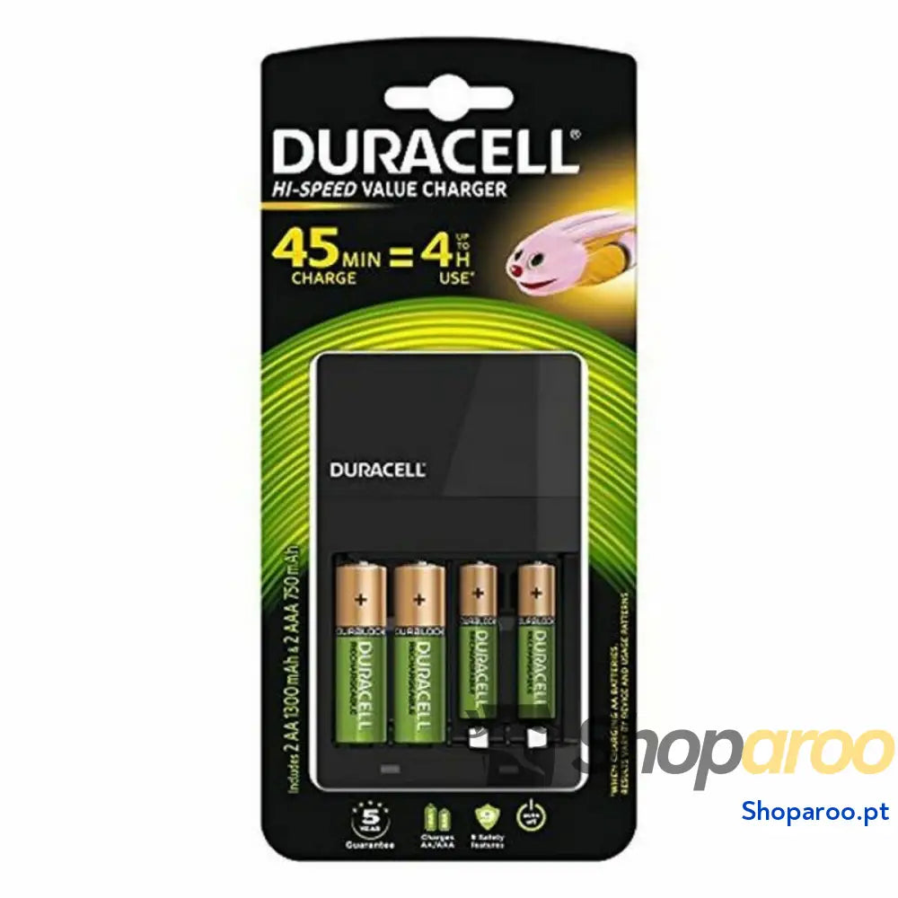 Carregador + Pilhas Recarregáveis DURACELL CEF14 2 x AA + 2 x AAA HR06/HR03 1300 mAh (1 Unidade)