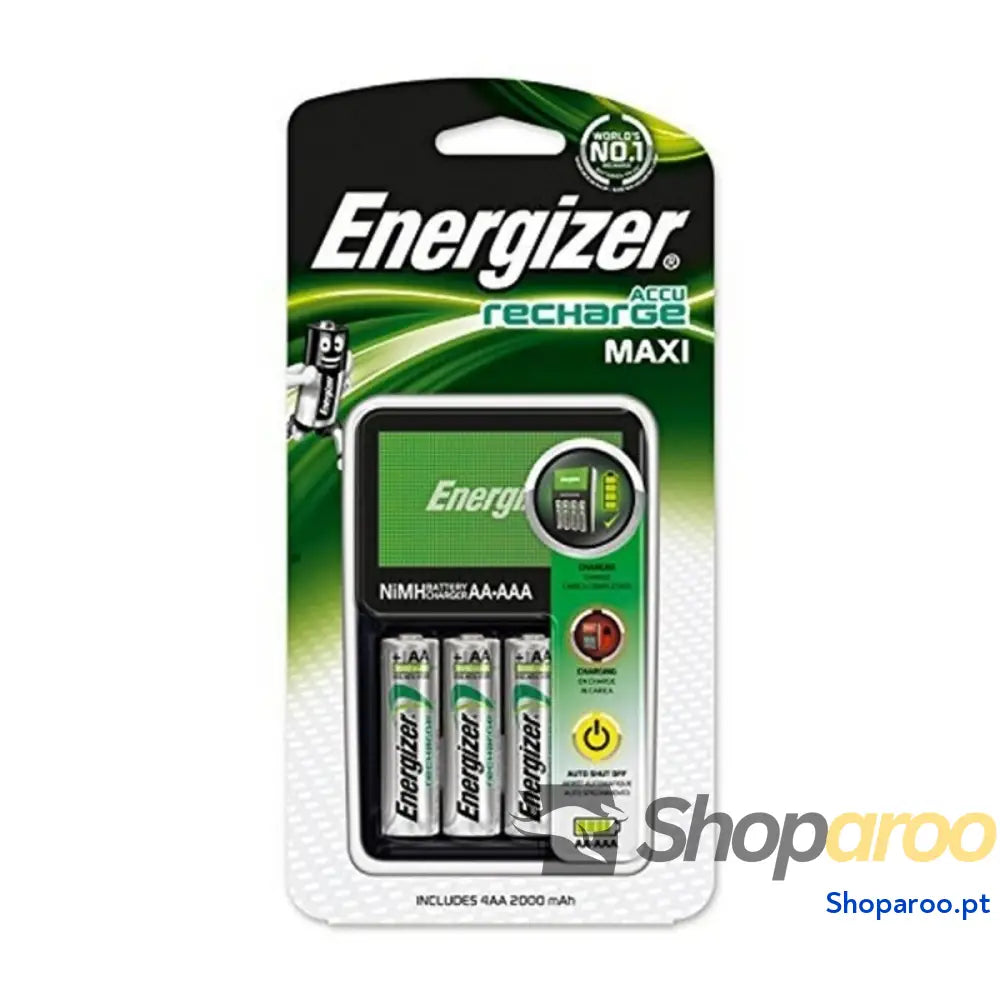 Carregador + Pilhas Recarregáveis Energizer Maxi Charger AA AAA HR6 (4 Unidades)