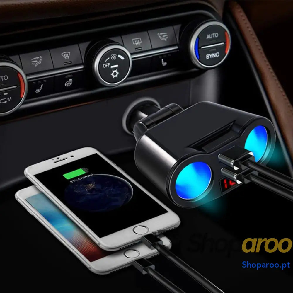 Carregador USB duplo com voltímetro LED para tablet GPS SUV 12V 24V Preto DC 5V