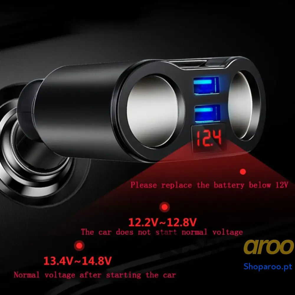 Carregador USB duplo com voltímetro LED para tablet GPS SUV 12V 24V Preto DC 5V