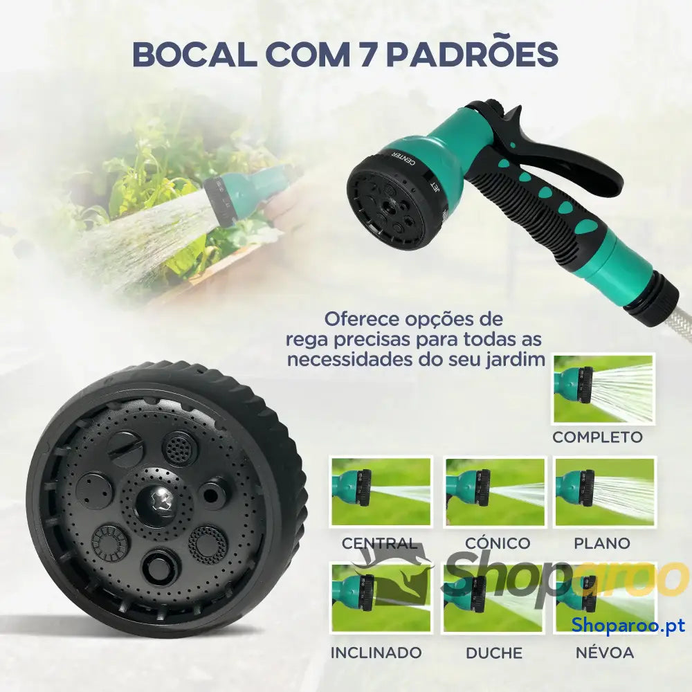Carretel de Mangueira para Jardim 20 + 2 m com 7 Bocais Função Bloqueio Retorno Automático e Giro 180° Cinza Claro