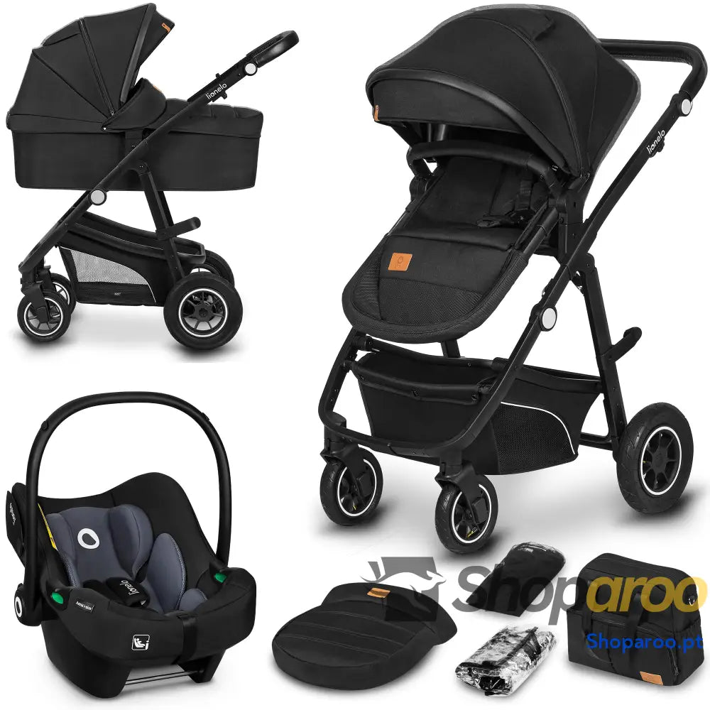 Carrinho de bebé 3 em 1 (22 kg) porta bebés (9 cadeira carro (13 dobrável sistema viagem encosto ajustável rodas 360o