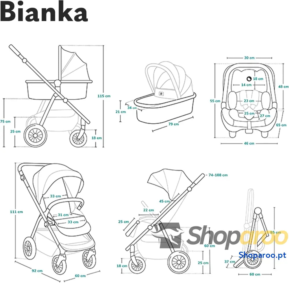 Carrinho de bebé 3 em 1 (22 kg) porta bebés (9 cadeira carro (13 dobrável sistema viagem encosto ajustável rodas 360o