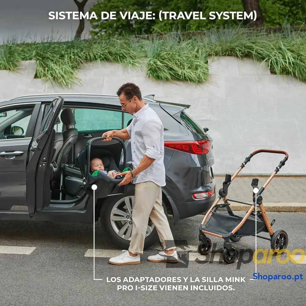 Carrinho de Bebé 3 em 1 conjunto com porta bebés Mink PRO I Size sistema viagem carrinho para bebé dobrável recém