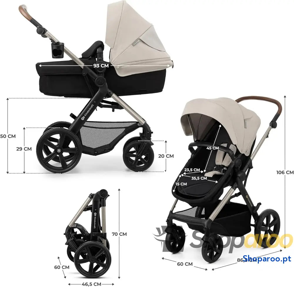 Carrinho de bebé 3 em 1 EVA Mink PRO I Size sistema viagem carrinho para passeio dobrável recém nascido desde