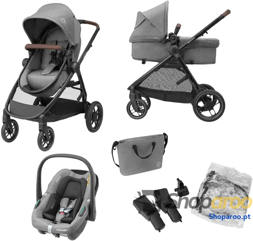Carrinho de bebé 3 peças 4 anos até 22 kg dobrável compacto e reclinável com abrioFix S i Size cadeira carro acessórios