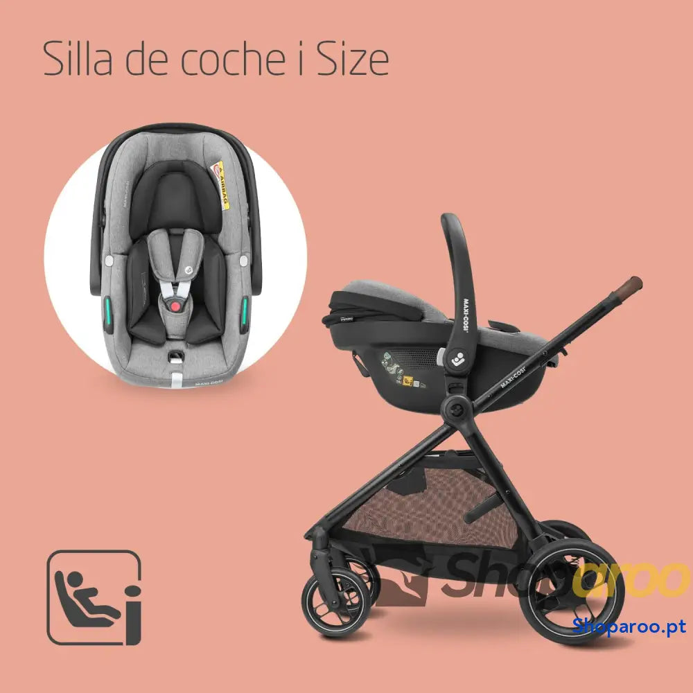 Carrinho de bebé 3 peças 4 anos até 22 kg dobrável compacto e reclinável com abrioFix S i Size cadeira carro acessórios