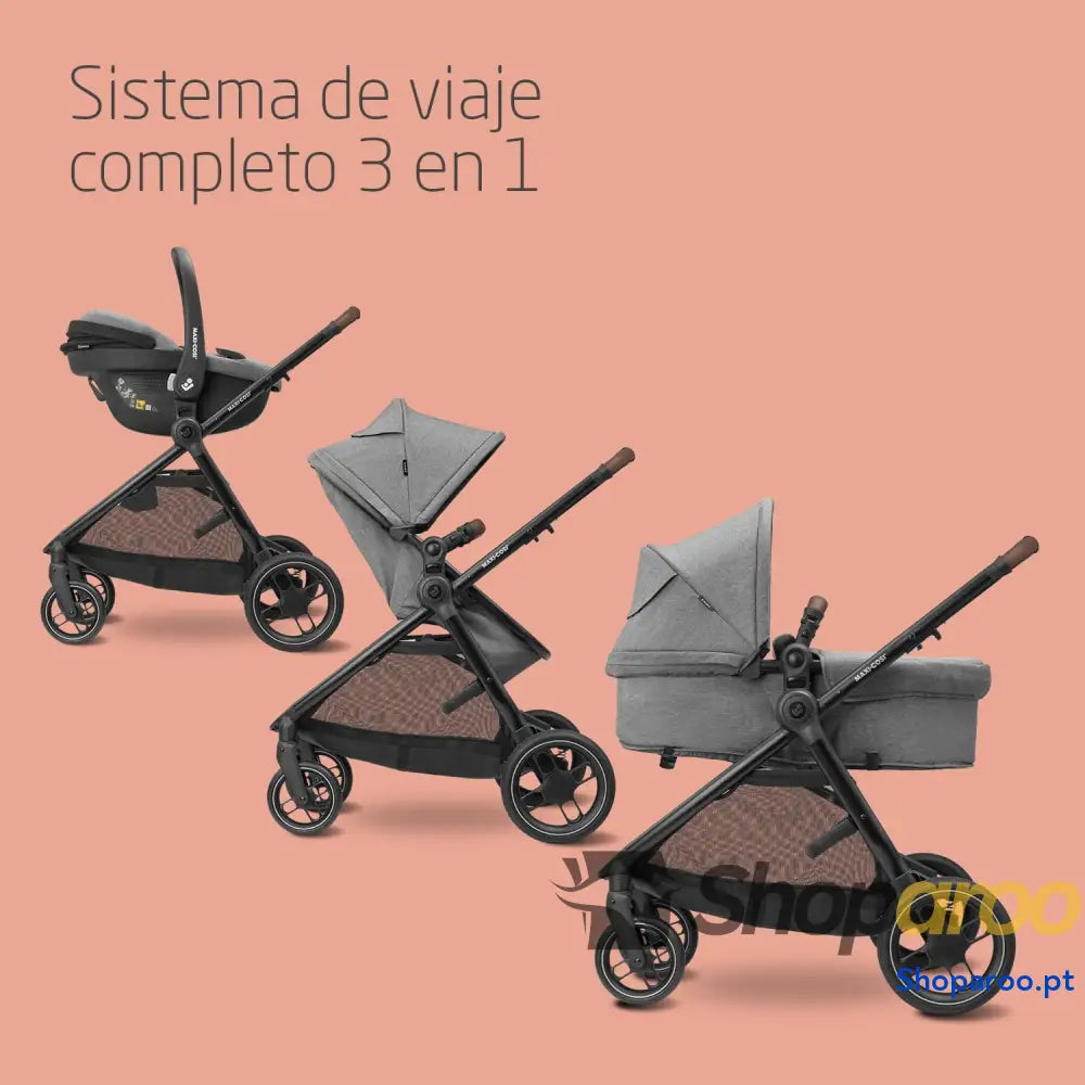 Carrinho de bebé 3 peças 4 anos até 22 kg dobrável compacto e reclinável com abrioFix S i Size cadeira carro acessórios