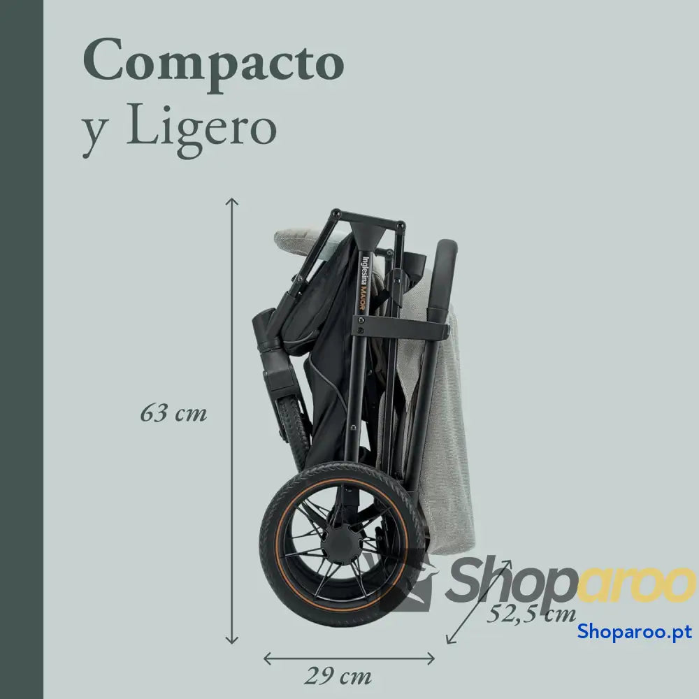 Carrinho de Bebé compacto e leve cor Igloo cinzento rodas grandes encosto dobrável até 22 kg