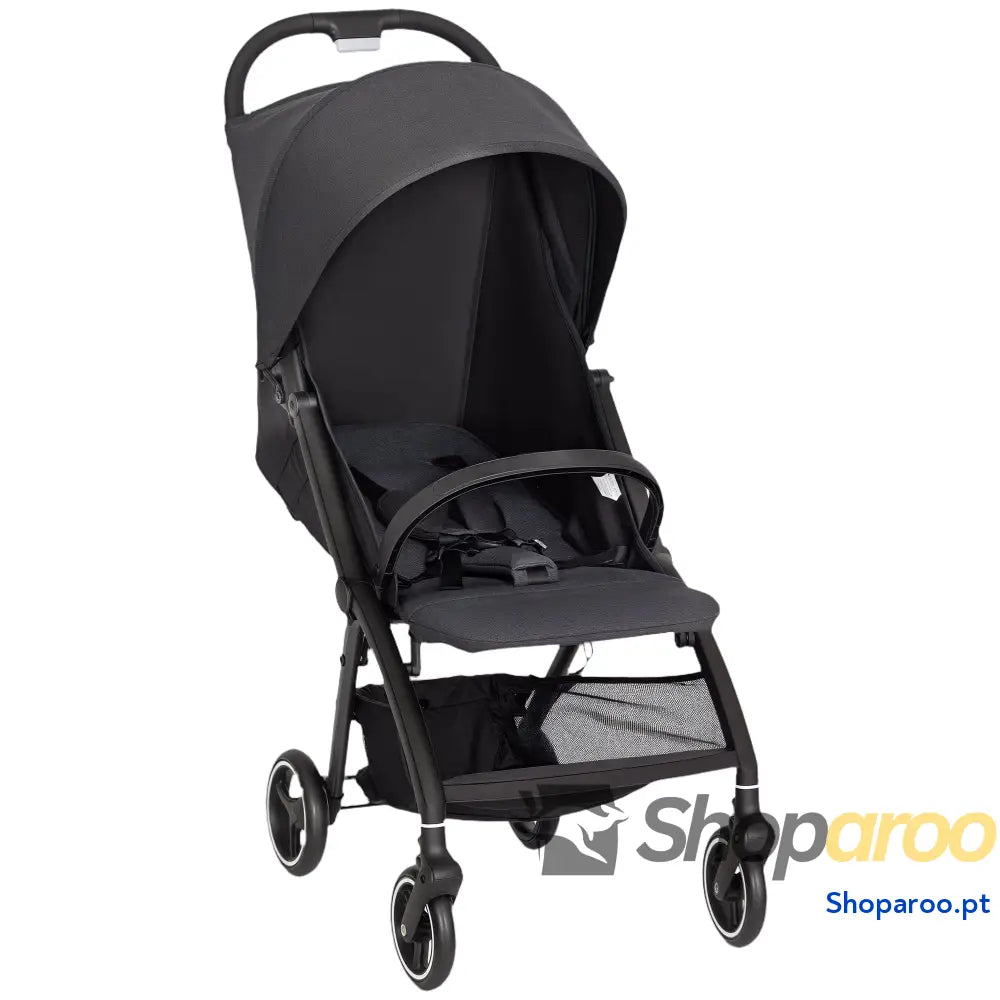 Carrinho de Bebé Dobrável com Encosto Reclinável Apoio para os Pés Ajustável Capota Cesto e Arnês Carga 15 kg Cinza