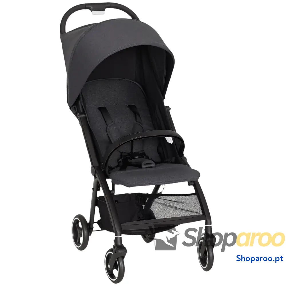 Carrinho de Bebé Dobrável com Encosto Reclinável Apoio para os Pés Ajustável Capota Cesto e Arnês Carga 15 kg Cinza