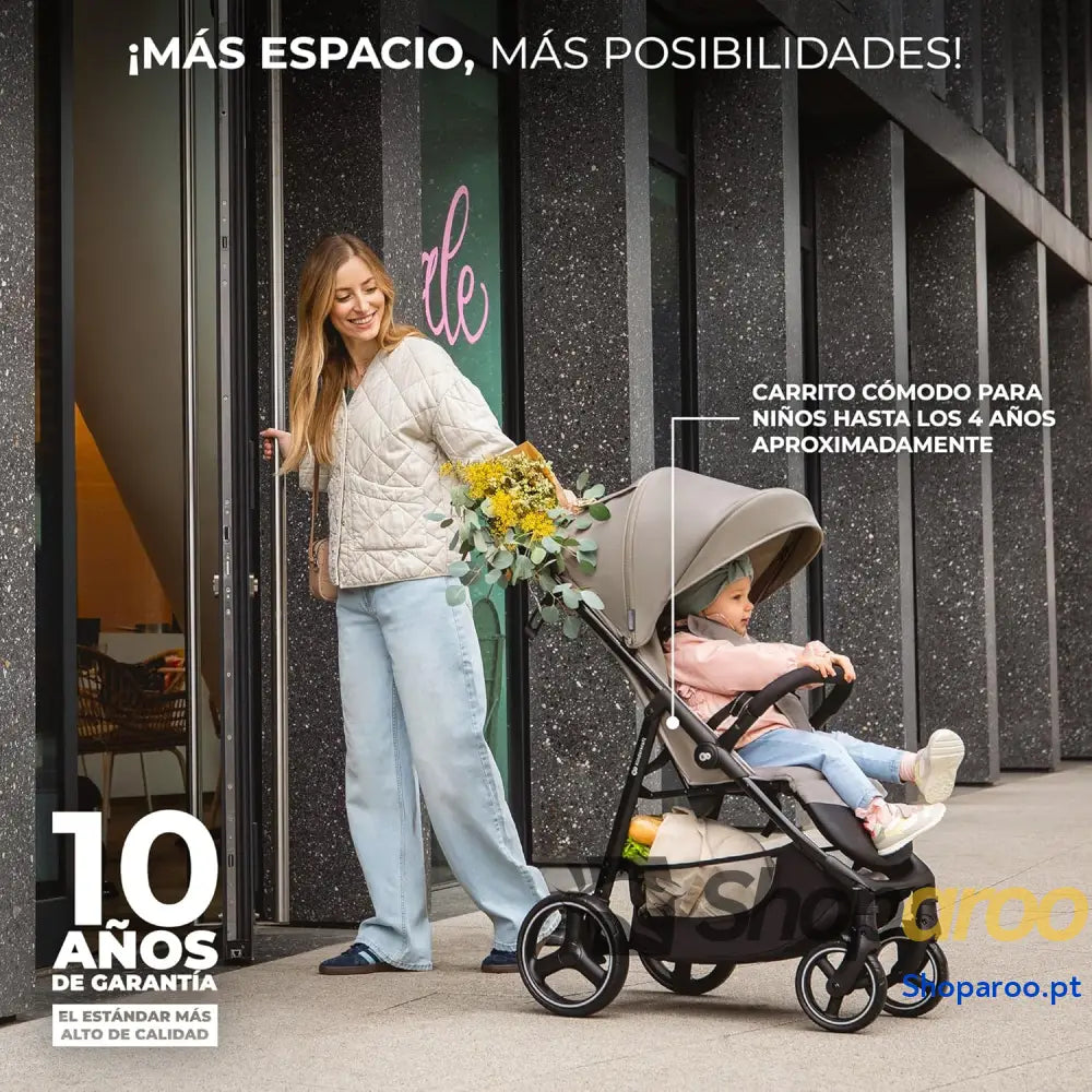Carrinho de Bebé para passeio leve e gerenciável suspensão cinto 5 pontos apoio os pés ajustável carga máxima 25 kg