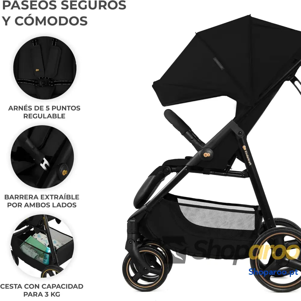 Carrinho de Bebé para passeio leve e gerenciável suspensão cinto 5 pontos apoio os pés ajustável carga máxima 25 kg