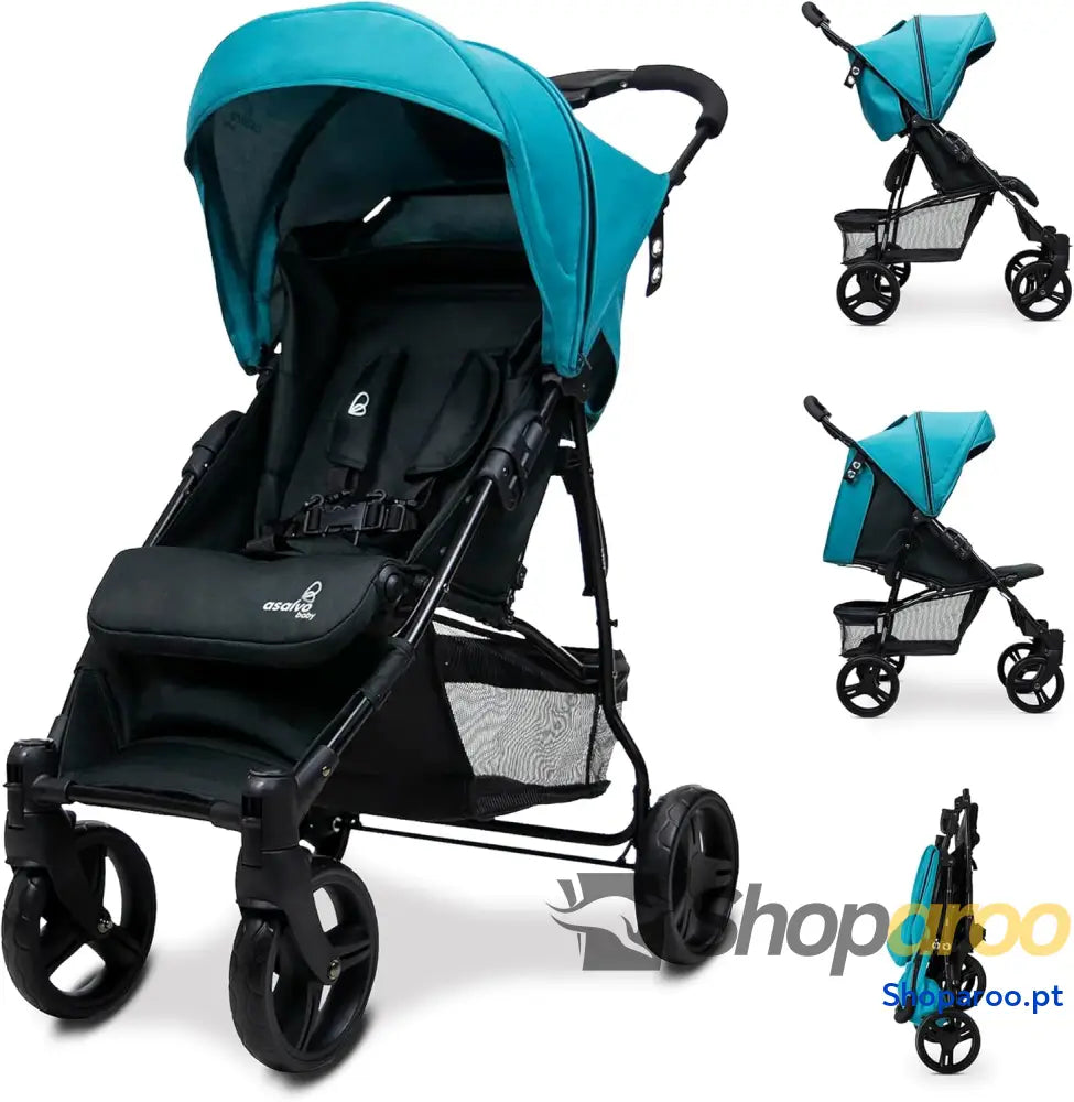 Carrinho de Bebé ultra leve reclinável capapta SPF50 arnês 5 pontos 6 meses a 17 kg cor petróleo
