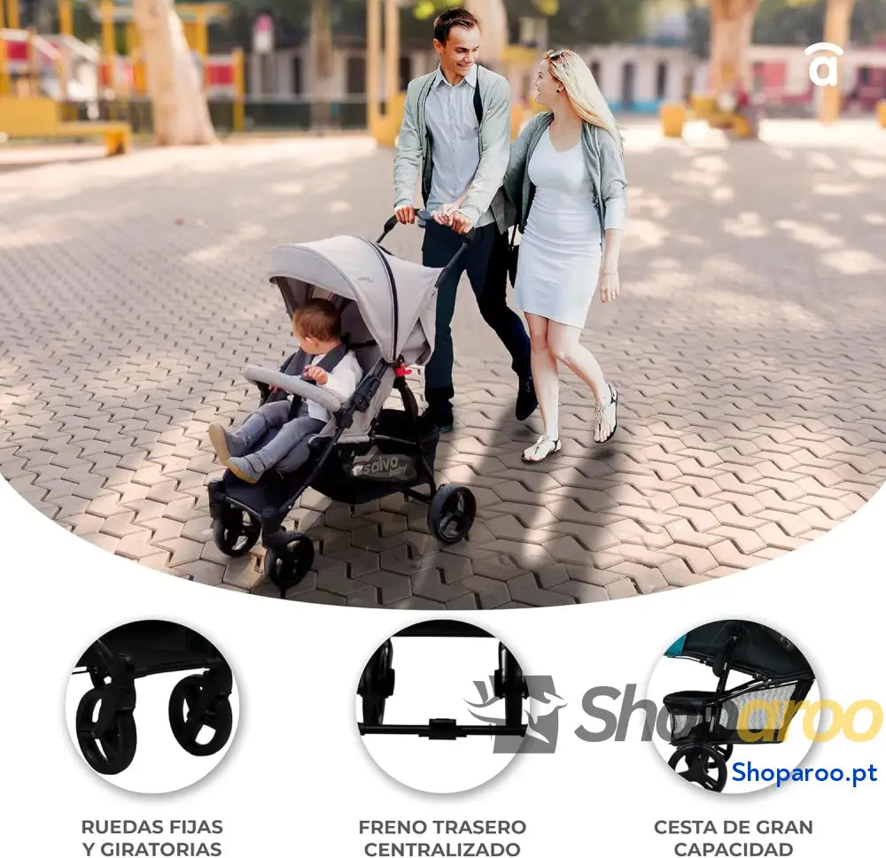 Carrinho de Bebé ultra leve reclinável capapta SPF50 arnês 5 pontos 6 meses a 17 kg cor petróleo