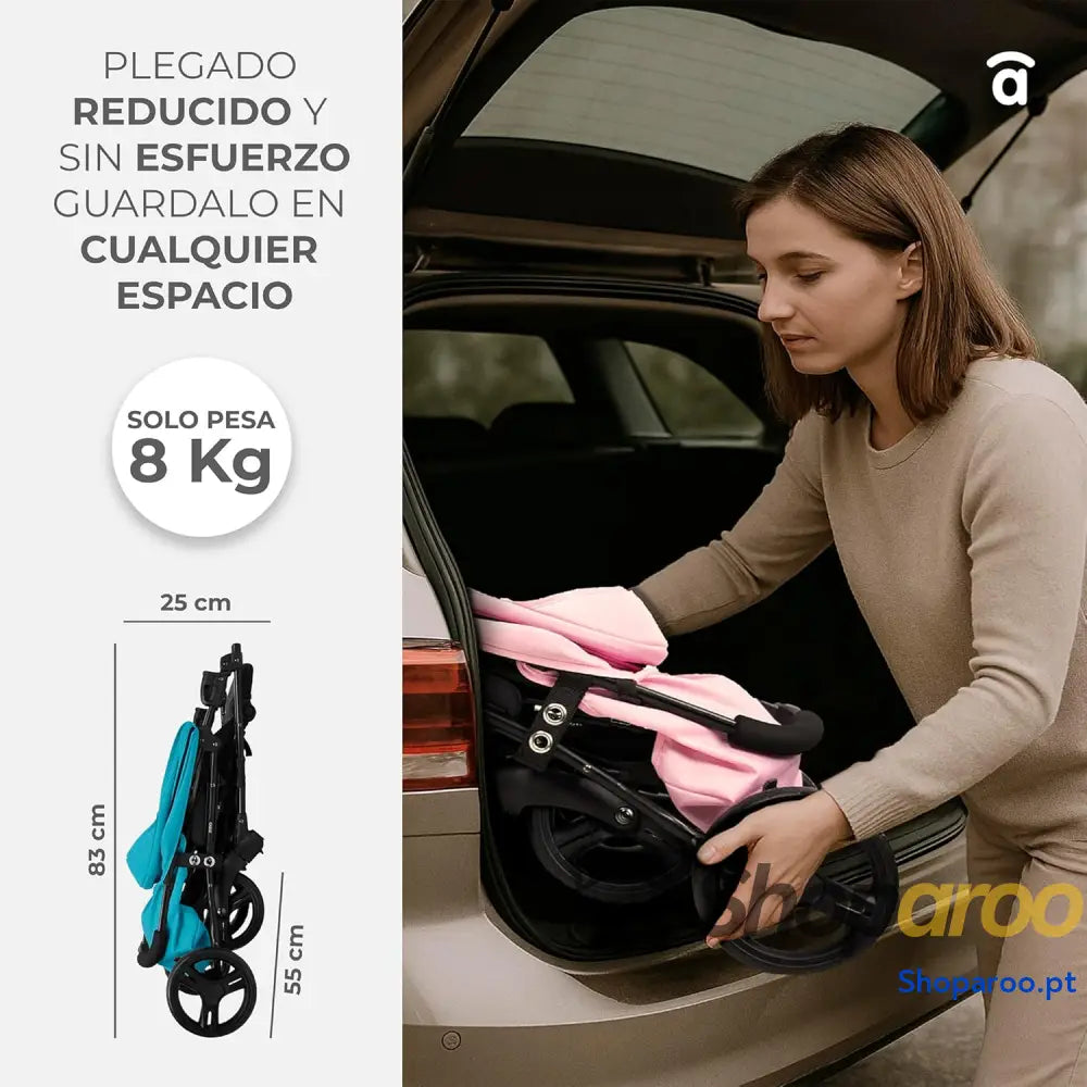 Carrinho de Bebé ultra leve reclinável capapta SPF50 arnês 5 pontos 6 meses a 17 kg cor petróleo