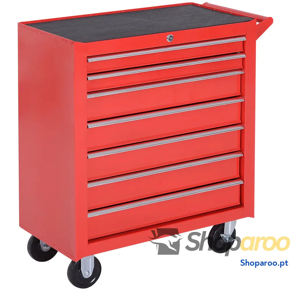 Carrinho de Ferramentas com 7 Gavetas e Rodas Vermelho 69x33x75 cm