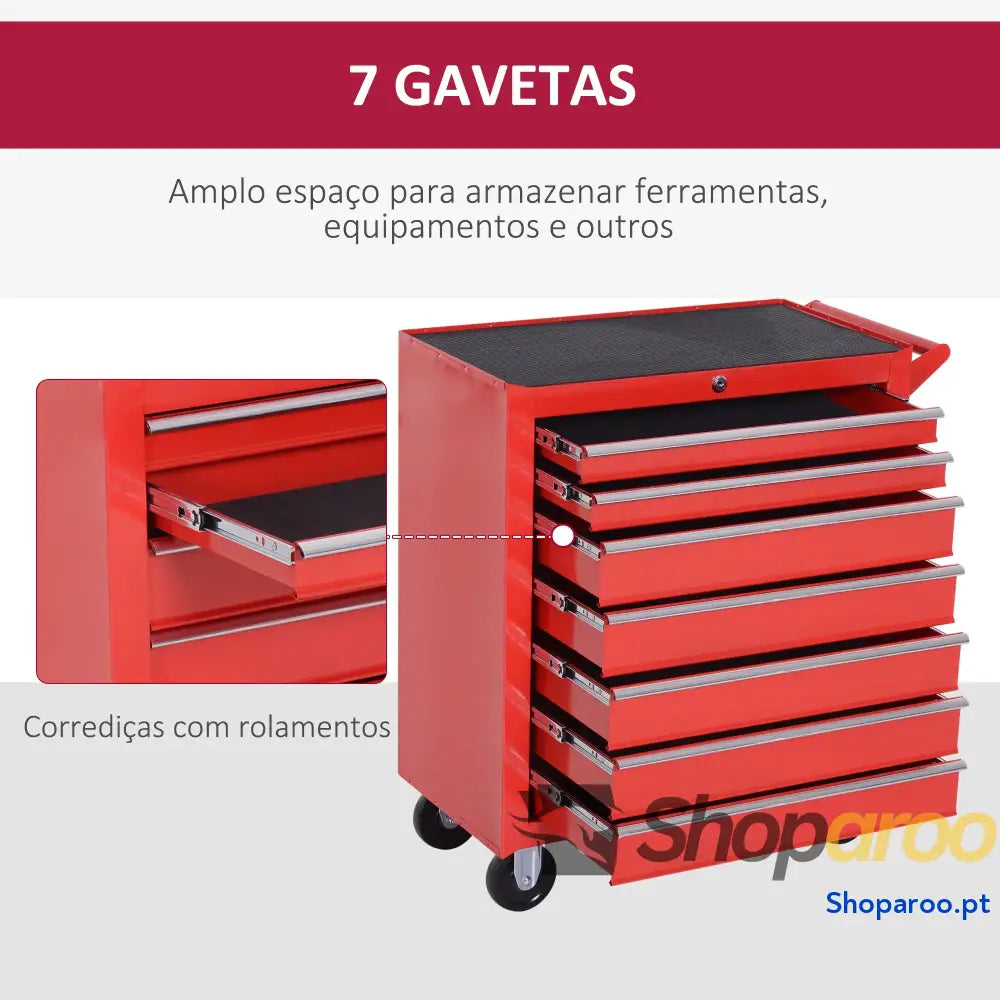 Carrinho de Ferramentas com 7 Gavetas e Rodas Vermelho 69x33x75 cm