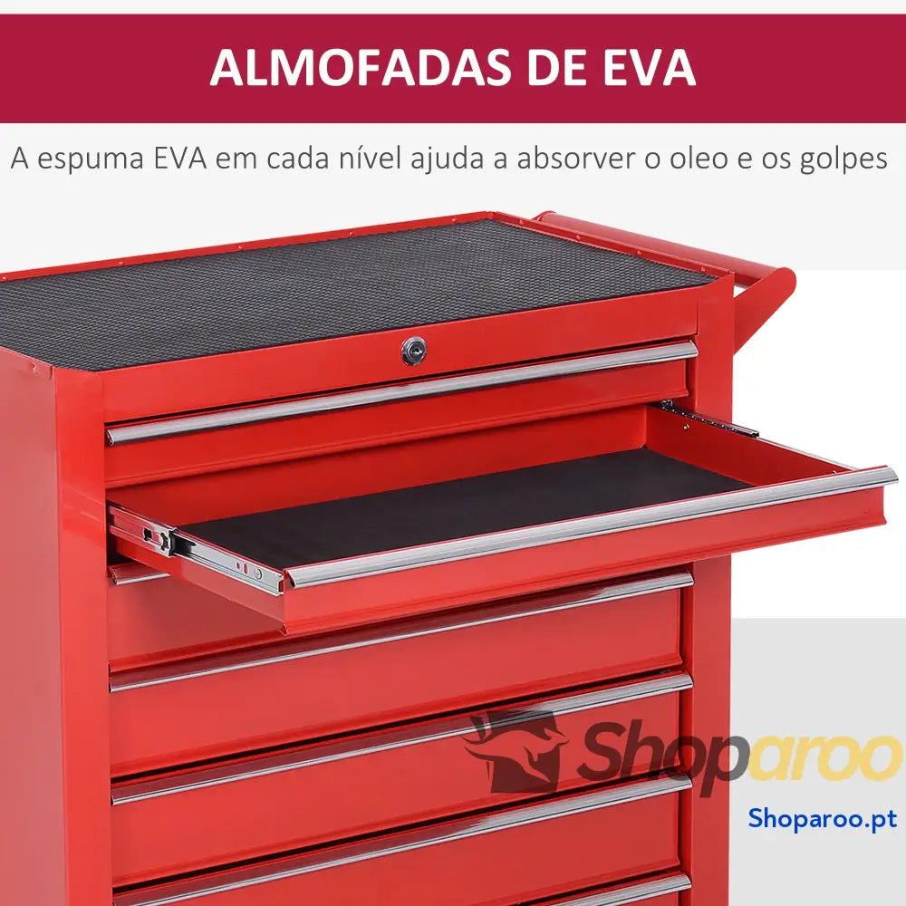 Carrinho de Ferramentas com 7 Gavetas e Rodas Vermelho 69x33x75 cm