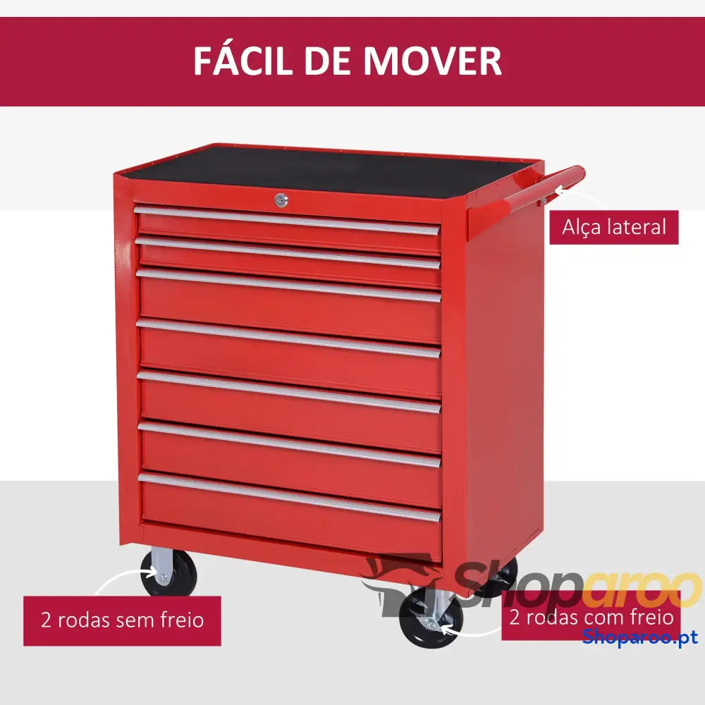 Carrinho de Ferramentas com 7 Gavetas e Rodas Vermelho 69x33x75 cm