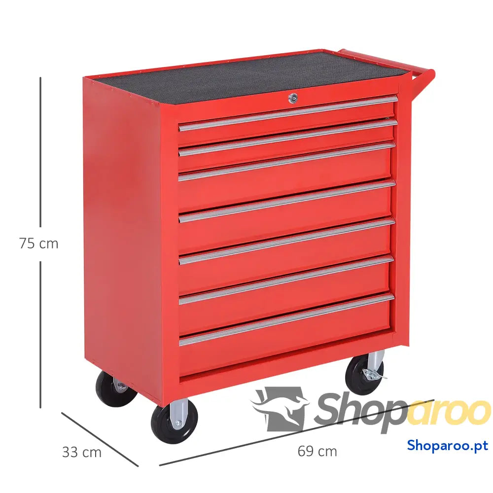 Carrinho de Ferramentas com 7 Gavetas e Rodas Vermelho 69x33x75 cm