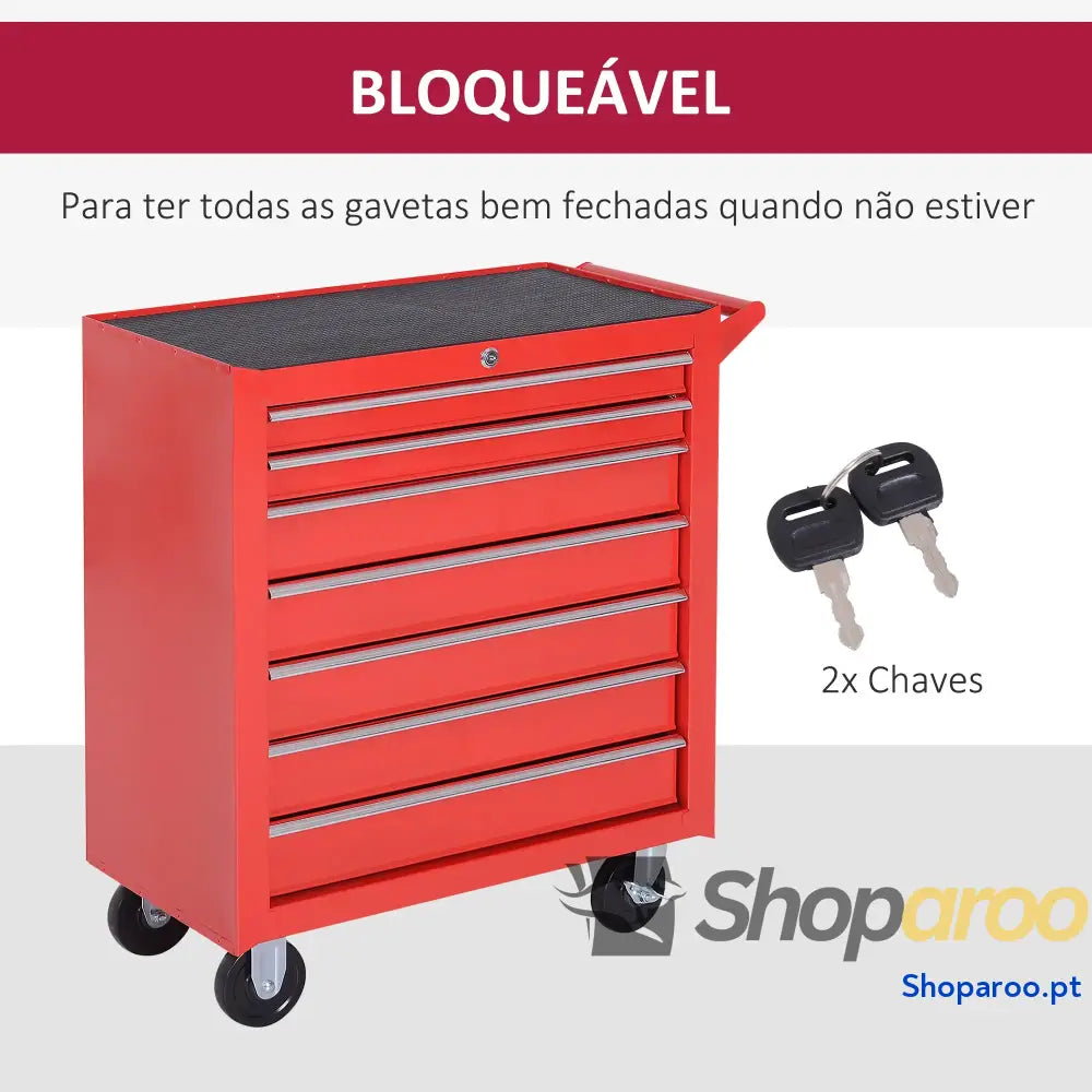 Carrinho de Ferramentas com 7 Gavetas e Rodas Vermelho 69x33x75 cm