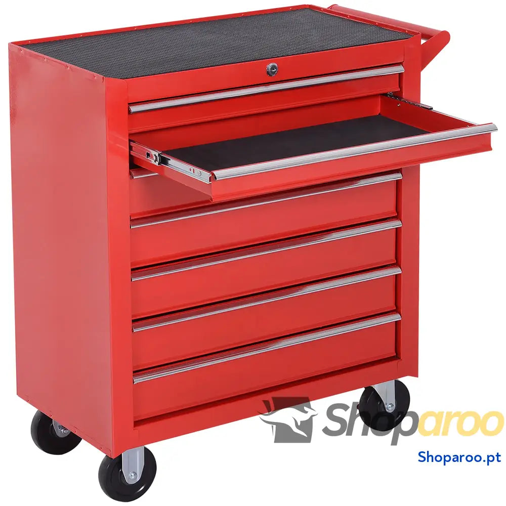 Carrinho de Ferramentas com 7 Gavetas e Rodas Vermelho 69x33x75 cm