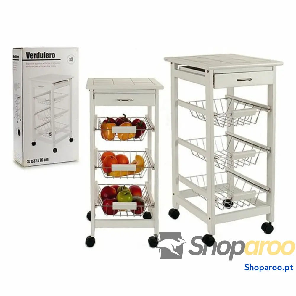Carrinho de Vegetais Kinvara JWKT-3035 Branco Metal madeira de pinho Azulejo 37 x 76 x 37 cm Suporte de 3 pisos