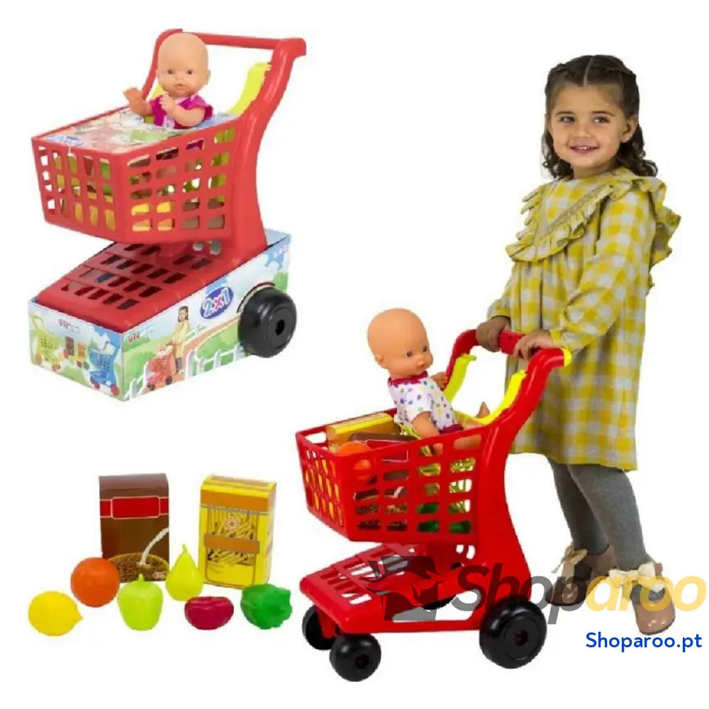 Carro de Compras Acessórios Boneco Brinquedo
