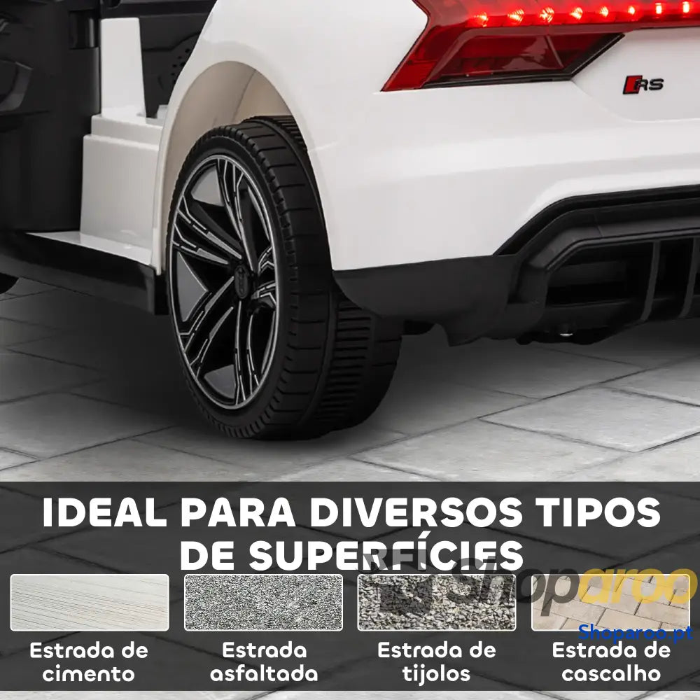 Carro Elétrico AUDI RS E-Tron GT 12V com 2 Motores Controlo Remoto Faróis LED Buzina Música USB 3-5km/h 103x58x41cm