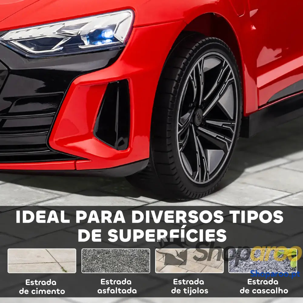 Carro Elétrico AUDI RS E Tron GT 12V com 2 Motores Controlo Remoto Faróis LED Buzina Música USB 3 5km/h 103x58x41 cm