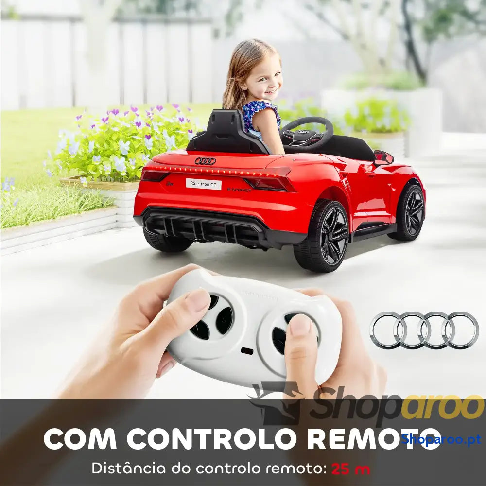 Carro Elétrico AUDI RS E Tron GT 12V com 2 Motores Controlo Remoto Faróis LED Buzina Música USB 3 5km/h 103x58x41 cm