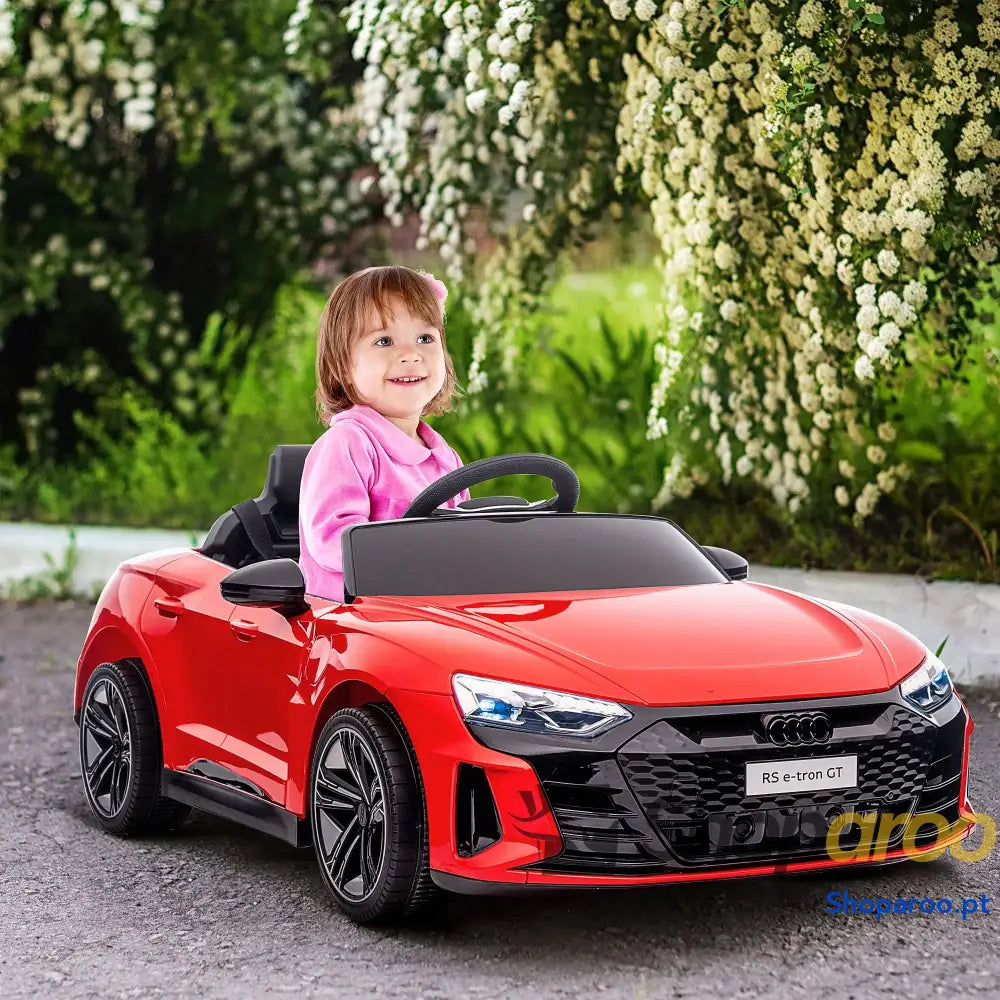 Carro Elétrico AUDI RS E Tron GT 12V com 2 Motores Controlo Remoto Faróis LED Buzina Música USB 3 5km/h 103x58x41 cm