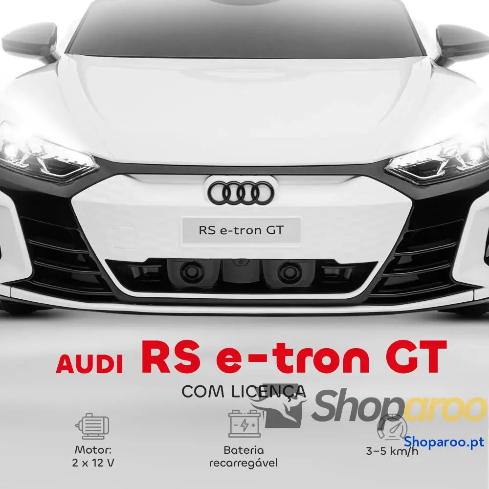 Carro Elétrico AUDI RS E-Tron GT 12V com 2 Motores Controlo Remoto Faróis LED Buzina Música USB 3-5km/h 103x58x41cm