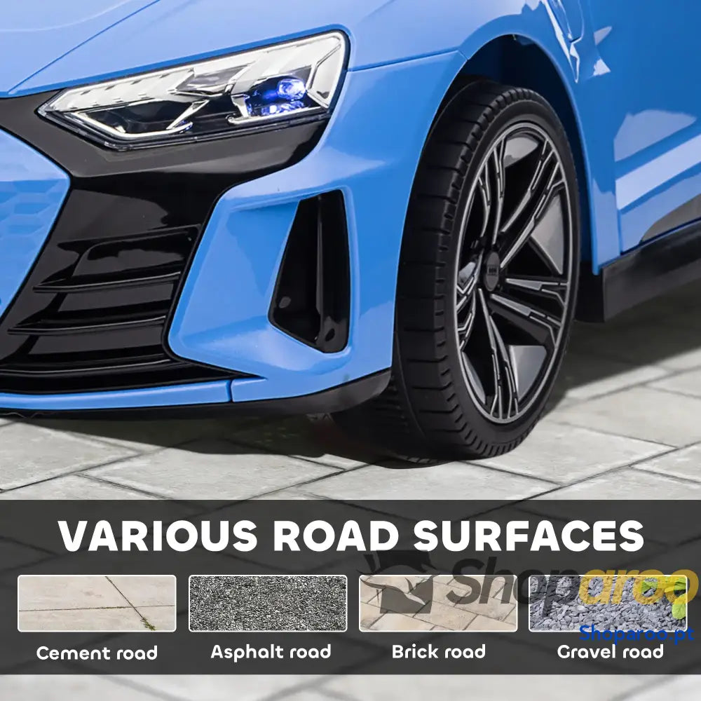 Carro Elétrico AUDI RS E-Tron GT 12V com 2 Motores Controlo Remoto Faróis LED Buzina Música USB 3-5km/h 103x58x41cm Azul
