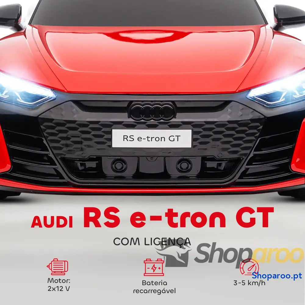 Carro Elétrico AUDI RS E Tron GT 12V com 2 Motores Controlo Remoto Faróis LED Buzina Música USB 3 5km/h 103x58x41 cm