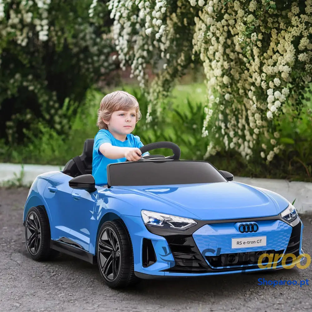 Carro Elétrico AUDI RS E-Tron GT 12V com 2 Motores Controlo Remoto Faróis LED Buzina Música USB 3-5km/h 103x58x41cm Azul