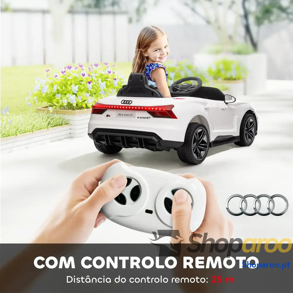 Carro Elétrico AUDI RS E-Tron GT 12V com 2 Motores Controlo Remoto Faróis LED Buzina Música USB 3-5km/h 103x58x41cm