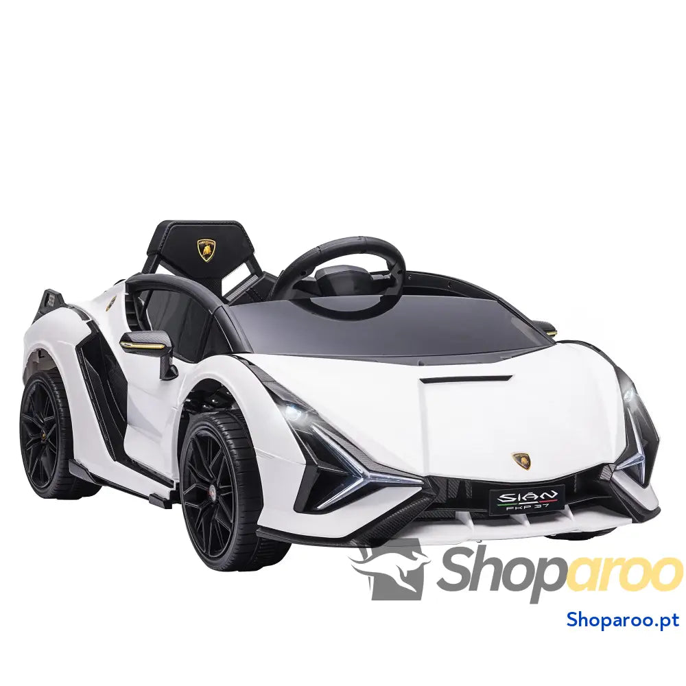 Carro Elétrico Lamborghini SIAN 12V com Controle Remoto Abertura da Porta Música MP3 USB e Faróis 108x62x40 cm Branco