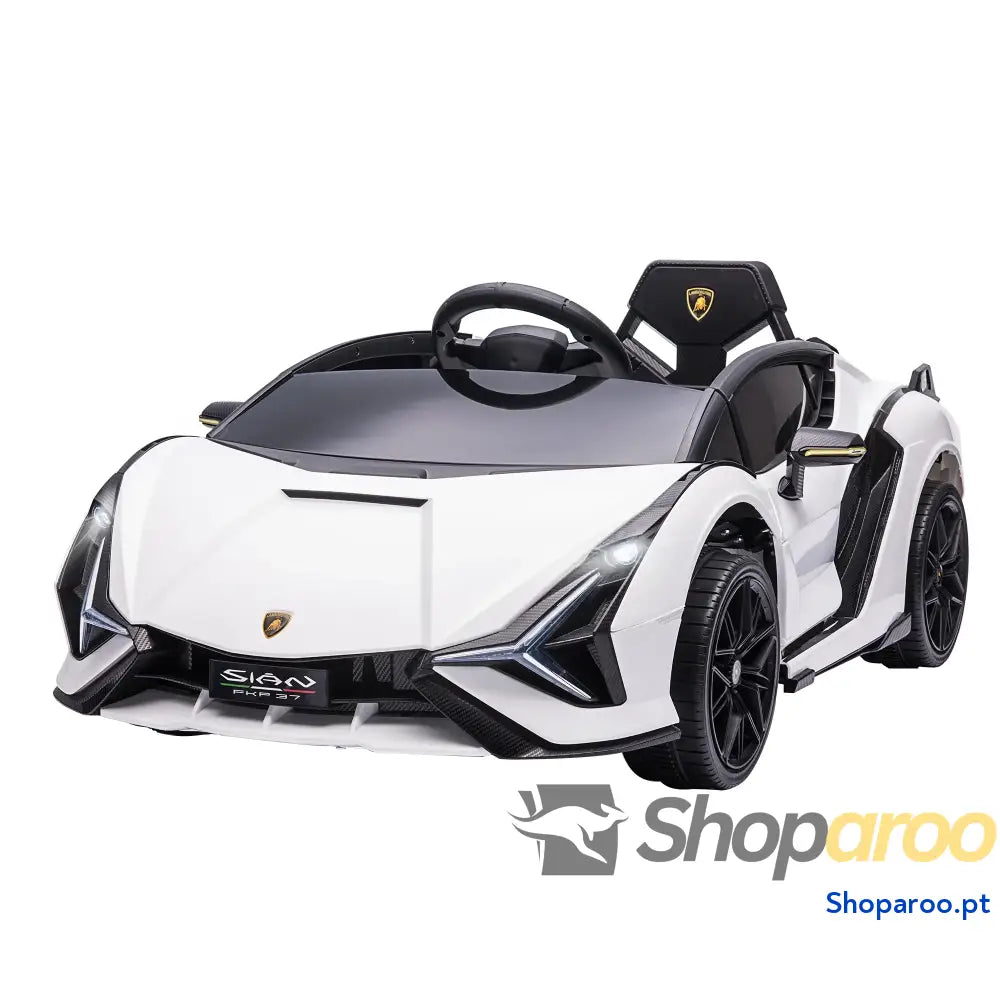 Carro Elétrico Lamborghini SIAN 12V com Controle Remoto Abertura da Porta Música MP3 USB e Faróis 108x62x40 cm Branco