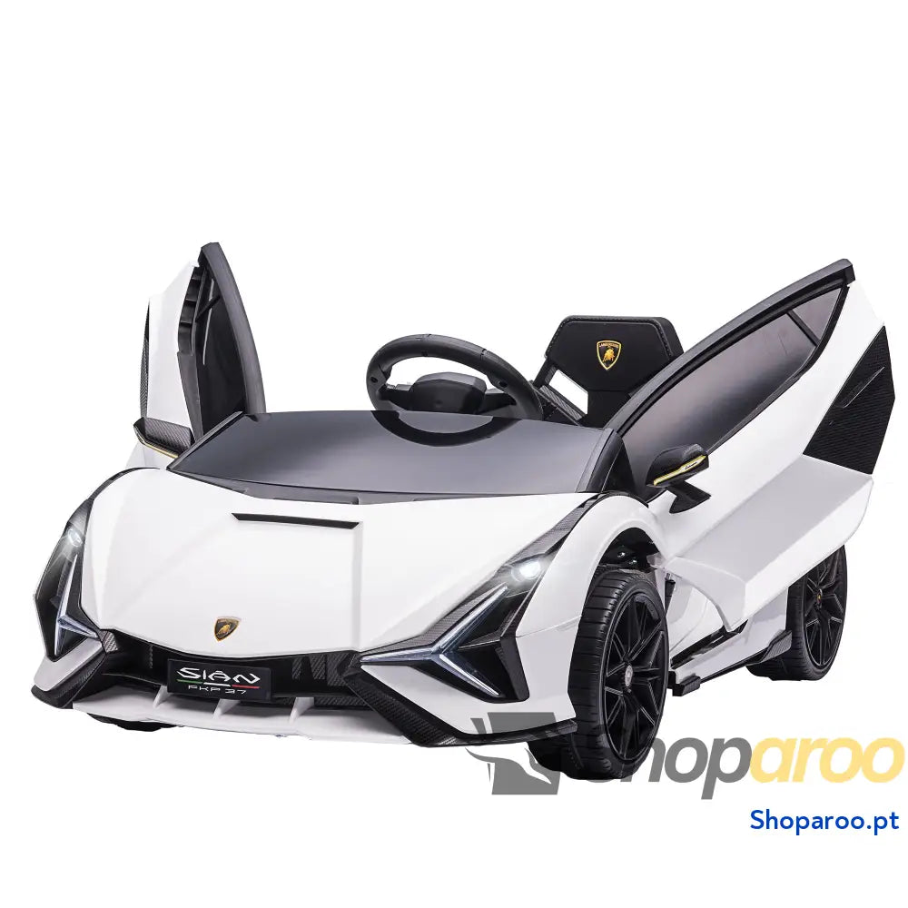 Carro Elétrico Lamborghini SIAN 12V com Controle Remoto Abertura da Porta Música MP3 USB e Faróis 108x62x40 cm Branco