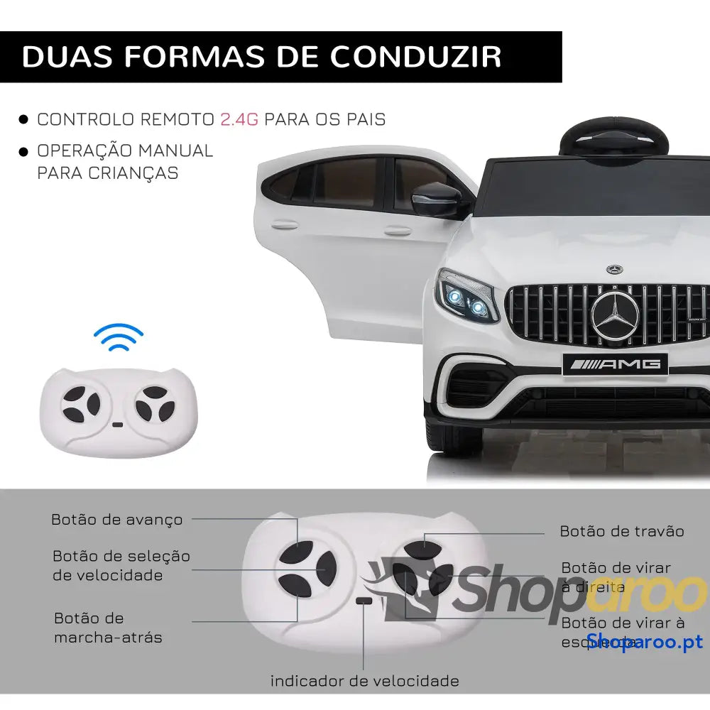 Carro Elétrico Mercedes AMG 12V para Crianças com Controlo Remoto Branco